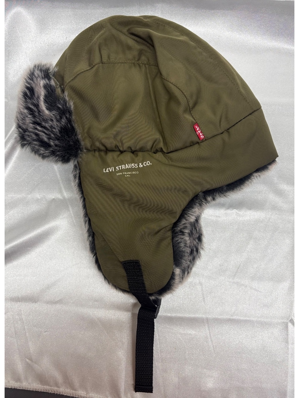 Levi's Men's Olive Green Aviator Faux Fur Trapper Hat With Side Flaps Size S/M